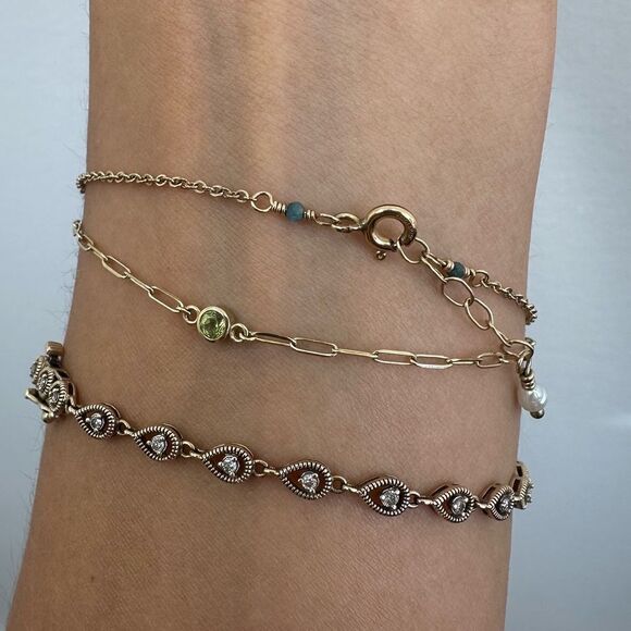 14k GF Yellow Gold Shell Heart Charm Bracelet Adjustable Size 6.5 - 8 - Picture 7 of 12